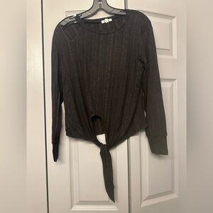 LNA Black Tie-Front Long Sleeve Top